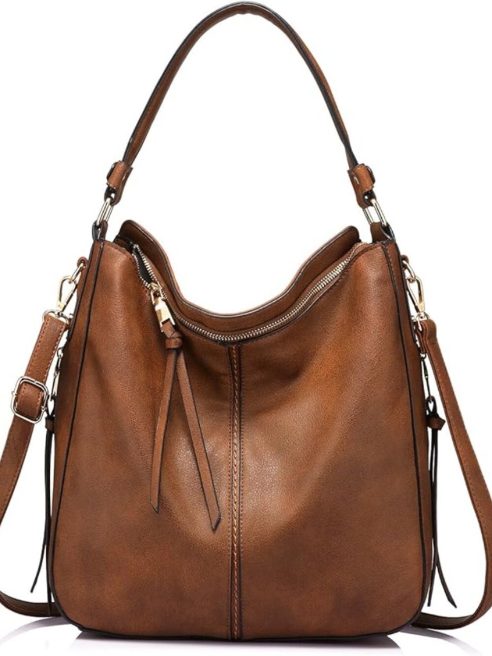 PU Leather Hobo Tote Bag with Tassel & Adjustable Strap